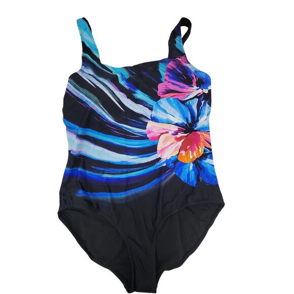 Fullfitall Black Floral One Piece Swimsuit - Size 24 - Picture 1 of 5
